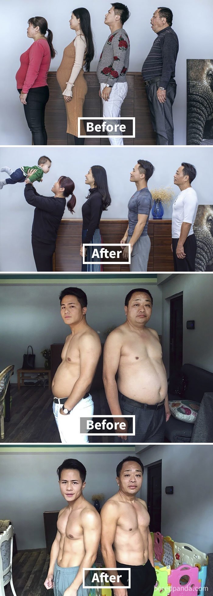 Китайская семья решила привести себя в форму. Результат через 6 месяцев.