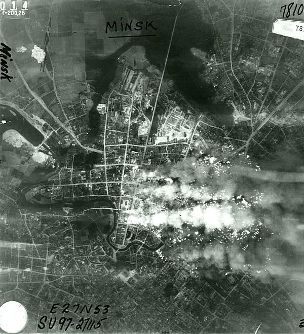 Аэрофотосъемка пожаров после налетов люфтваффе на Минск 24-25 июня 1941 года.
