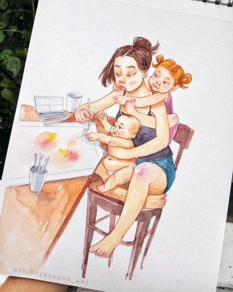 Художница из Бишкека рисует сцены из повседневной жизни родителей 