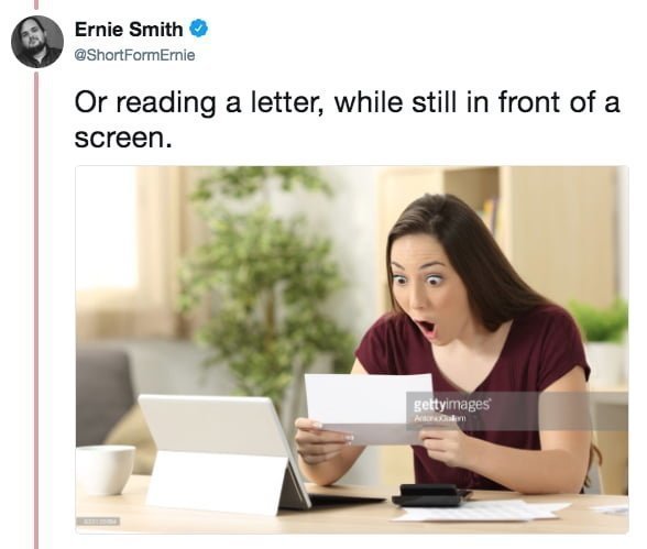 "Или при чтении письма - и при этом, как обычно, напротив какого-нибудь экрана"