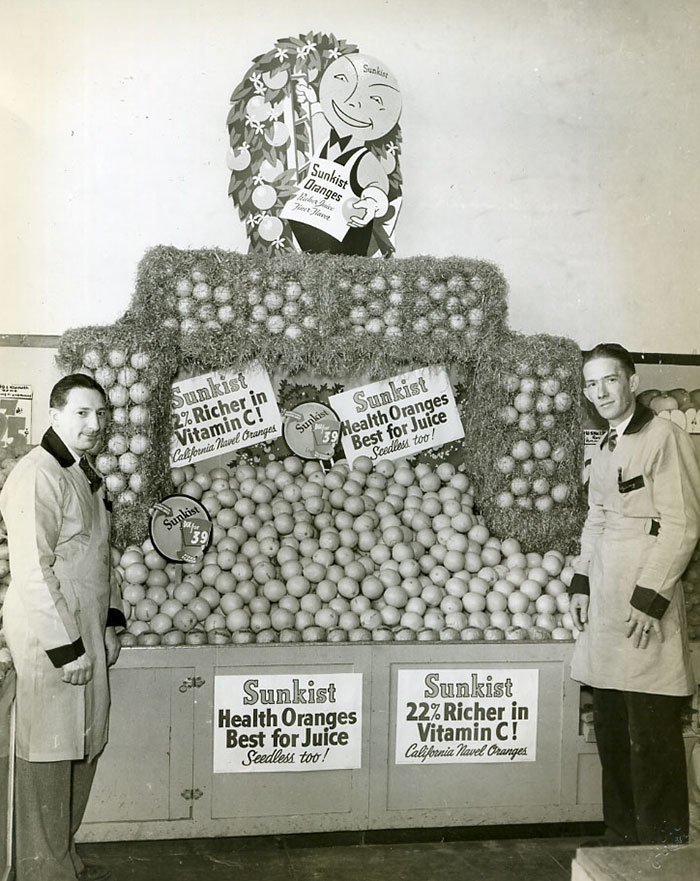 Апельсины в магазине Sunkist, 1940-е 