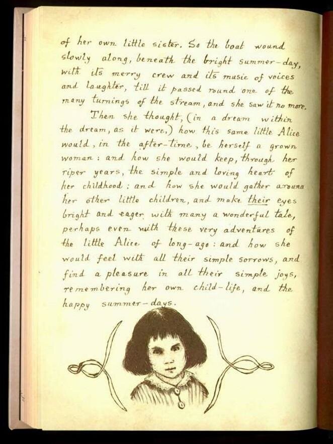 Последняя страница оригинальной рукописи Л. Кэрролла «Приключения Алисы под землей».