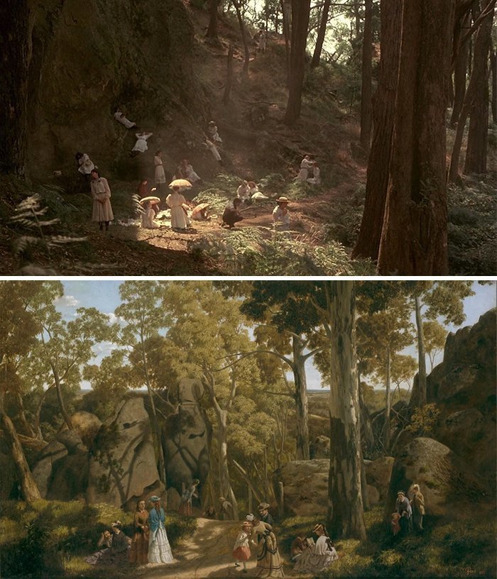 18. Фильм: "Пикник у Висячей скалы" (Питер Уир, 1975). Картина: "У висячей скалы" (Уильям Форд, 1875)