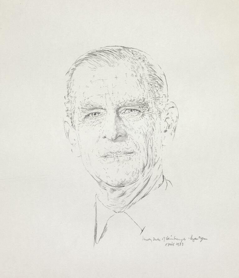 Карандашный эскиз: портрет герцога Эдинбургского. Окончательная версия, написанная Bryan Organ в 1983 году, в настоящее время висит в Национальной портретной галерее.