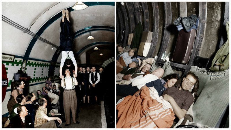 Лондонская подземка во время Блица (1940 - 1941): фотографии в цвете