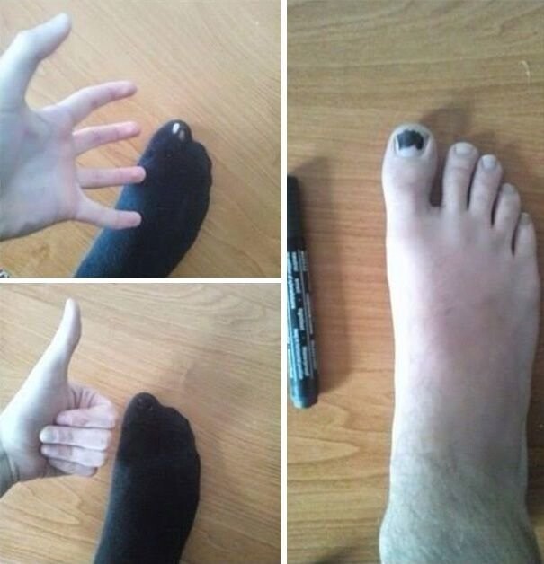 8. Проблему дырки в носке следует решать маркером, а вовсе не иголкой с ниткой и уж точно не покупкой новых носков.