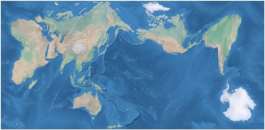 7. Вот как выглядела бы обыкновенная карта без искажения размеров материков и островов. Как будто бы мир немного расплавился