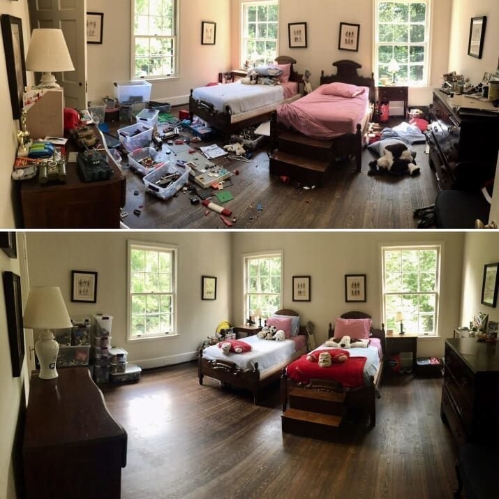 Детская спальня до и после уборки