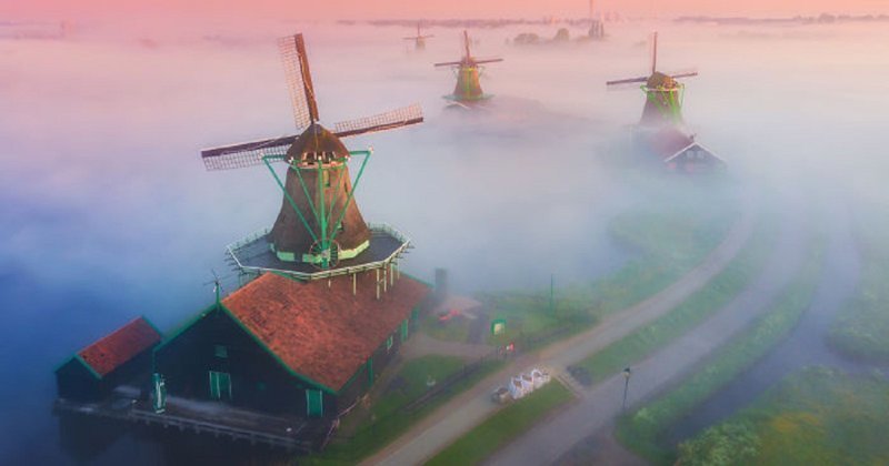 Голландская сказка: ветряные мельницы в тумане