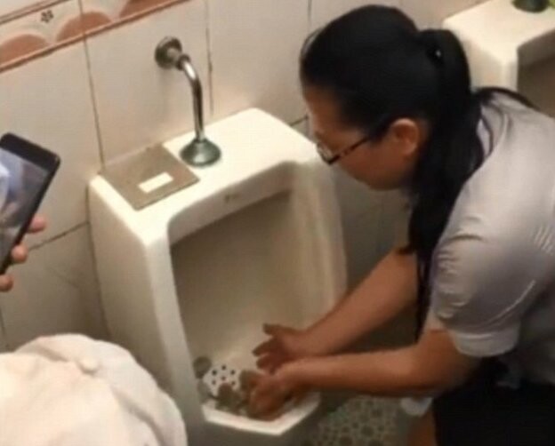 Их нравы: чтобы доказать, что туалет чист, сотрудница пищевой компании поела из писсуара