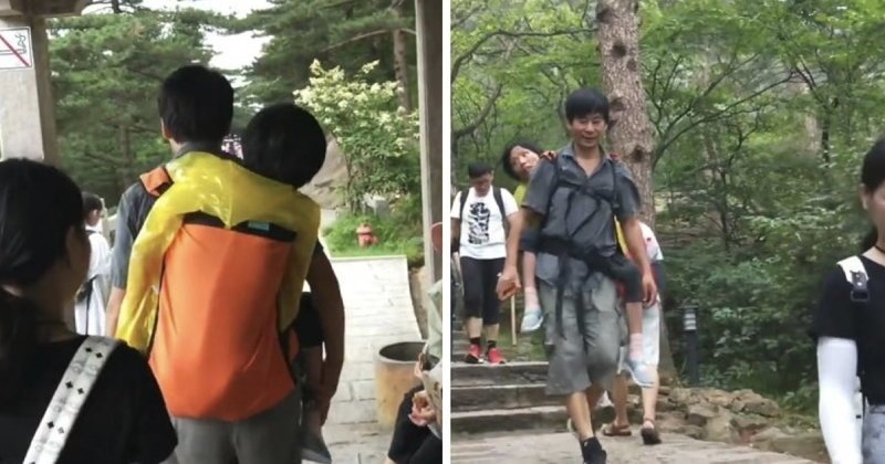 57-летний Ванг Сяомин путешествует по Азии вместе с 53-летней женой на спине