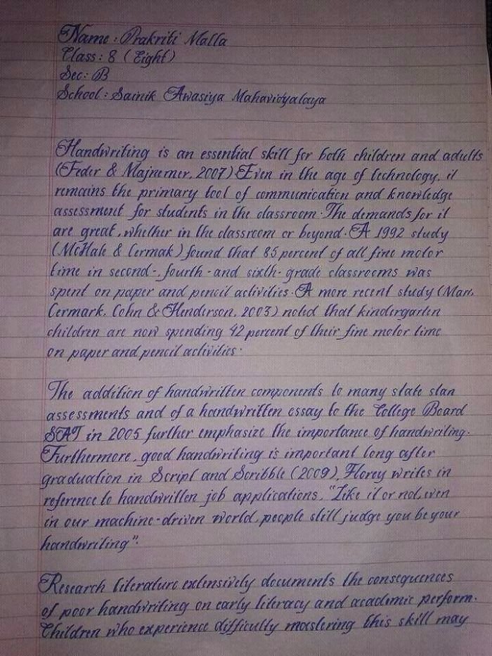1. Почерк ученика 8-го класса из Непала