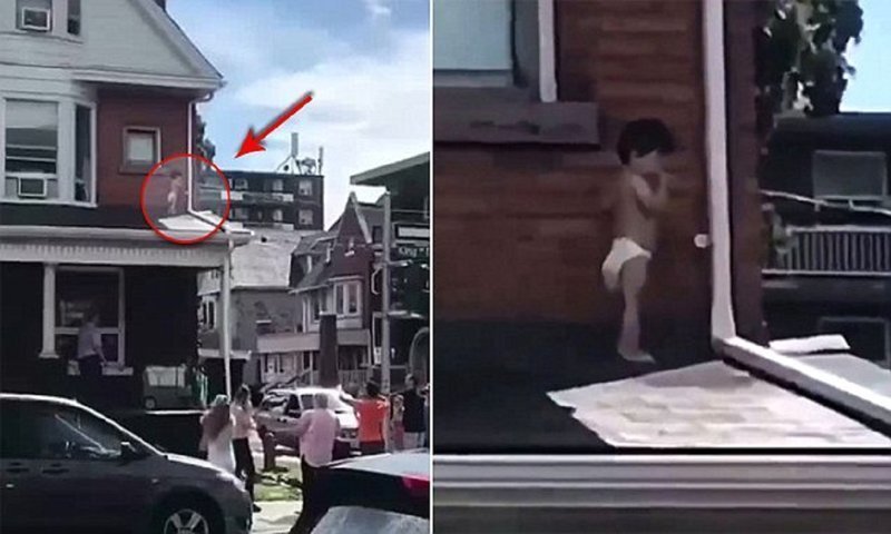 Прохожий пришел на помощь малышу, застрявшему на крыше
