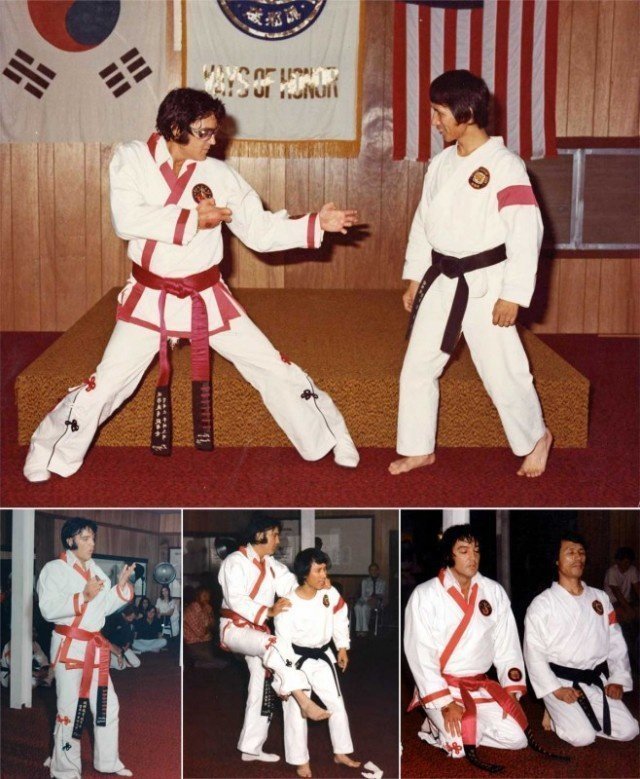 Элвис Пресли со своим учителем по каратэ Ханг Ри, 1974