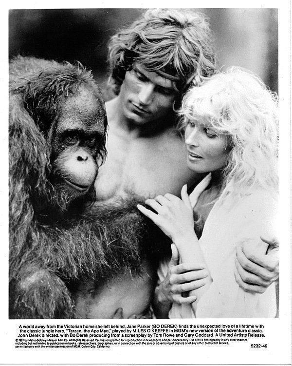 Майлз О’Киффи, Бо Дерек и партнер в фильме "Tarzan the Ape Man", 1981