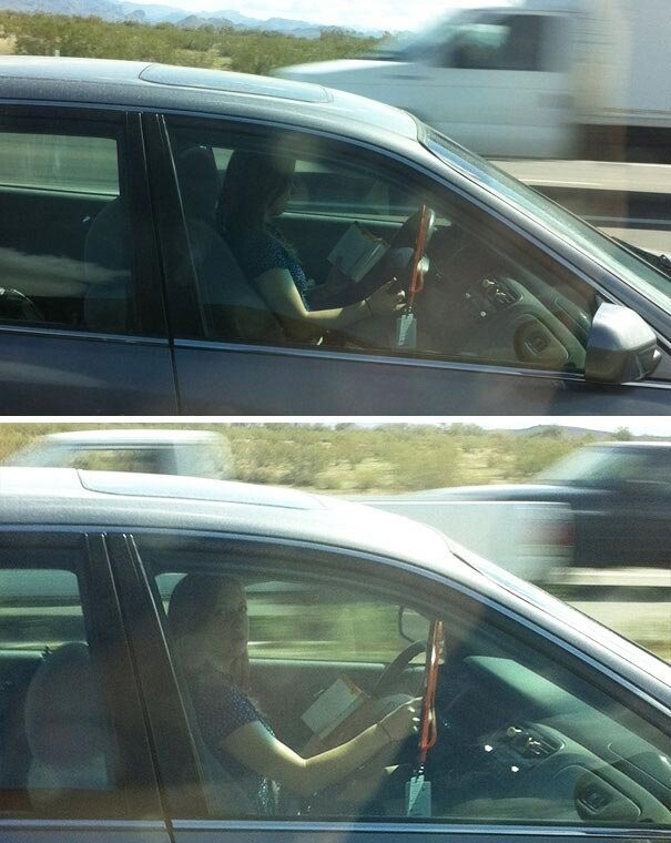 Эта женщина читала книгу во время вождения