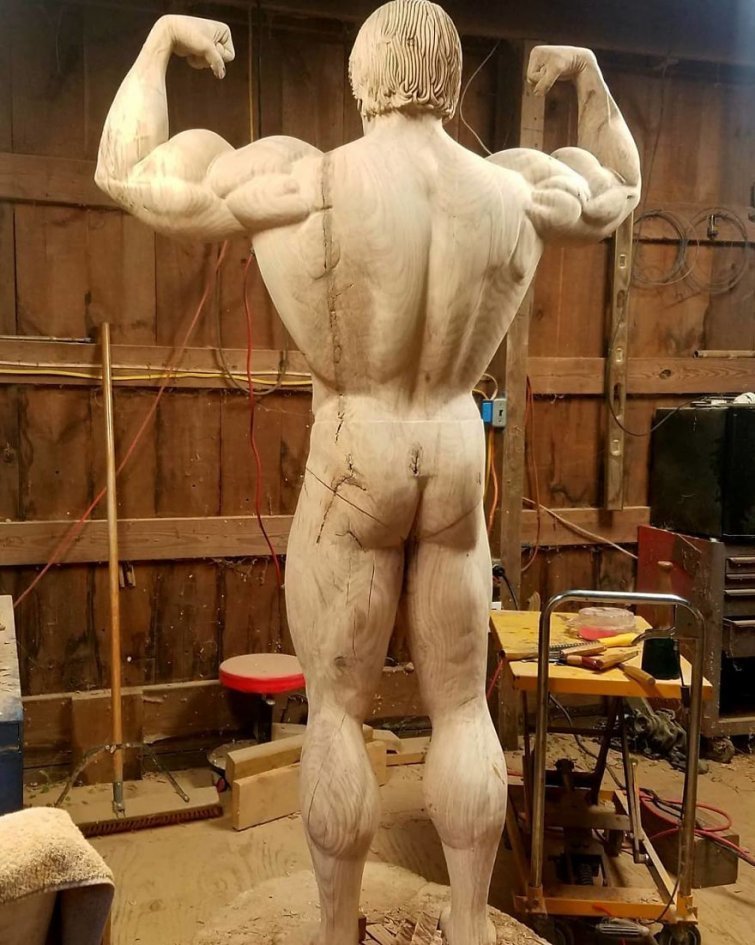 Художник вырезал статую Арнольда Шварценеггера из дерева, и она точная копия актёра