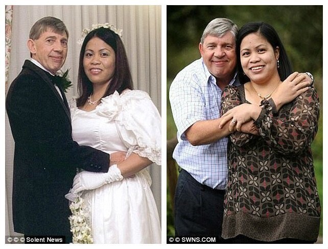 Жена №8 Венг Платино. Слева - день свадьбы, 2004 г., справа - 10-я годовщина свадьбы, 2014 г.