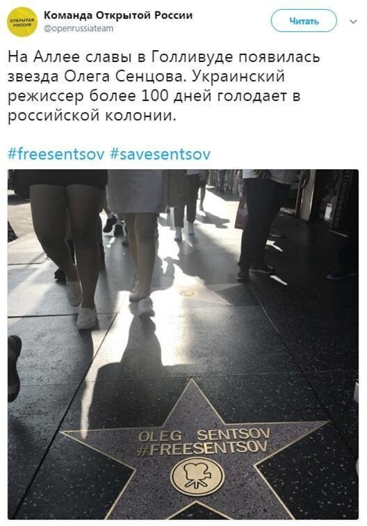 Олег Сенцов получил звезду на Аллее Славы, или как «Открытая Россия» оправдывает терроризм