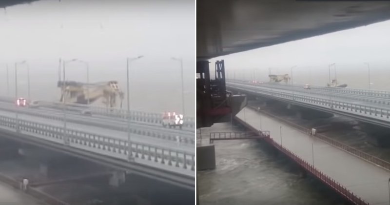 Крымский мост пострадал от столкновения с плавучим краном: видео