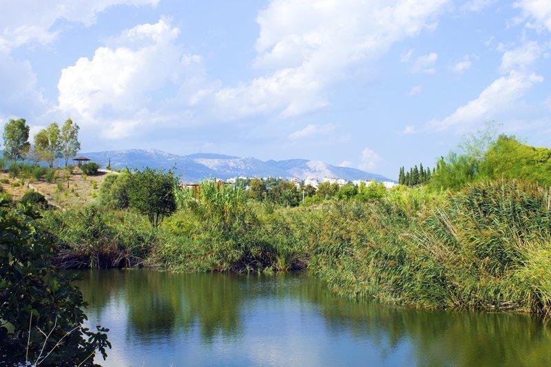 В парке Тритси есть озеро, с которого открывается прекрасный вид на гору Парниса