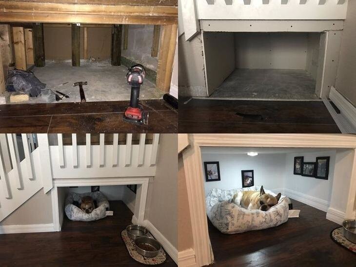 Кто-то сделал для собаки отдельную комнату под лестницей