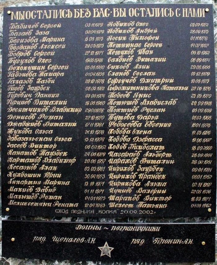 Плита монумента «Скорбящая мать» со списком пропавших без вести