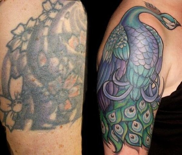 До и после исправления татуировки.