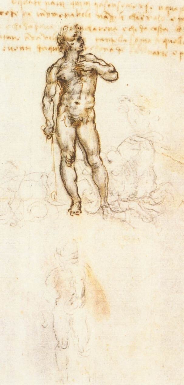Статуя Микеланджело на рисунке Леонардо да Винчи. Критика гения другим гением