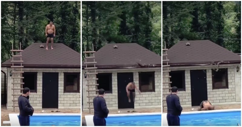 Неудачный прыжок 41-летнего гражданина Армении с крыши в бассейн сняли на видео
