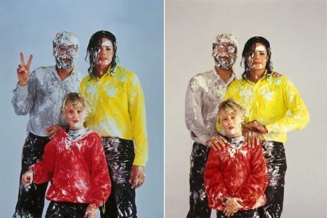 Джон Лэндис, Майкл Джексон и Маколей Калкин на съемках музыкального видео Black Or White