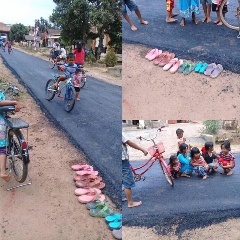 В индонезийской деревне впервые заасфальтировали дорогу