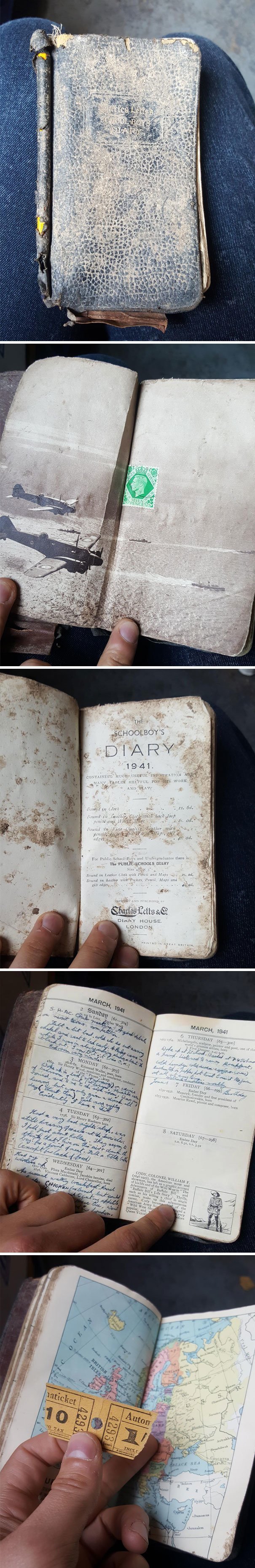 4. Заполненный дневник школьника, 1941 год, найден сотрудником компании по утилизации отходов