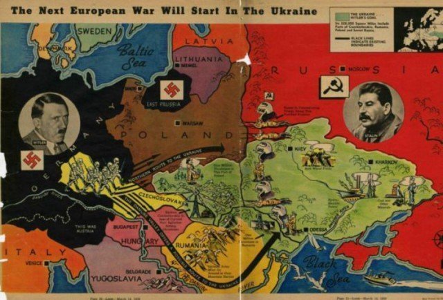 Следующая европейская война начнется в Украине". Карта из американского журнала "Look" от 14 марта 1939 г. (стр. 30).