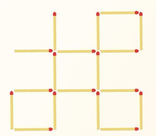 Переложите 4 спички (именно четыре), чтобы получилось 5 одинаковых квадратов.