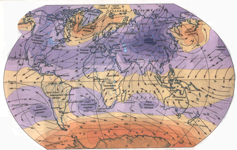 Распределение температуры воздуха и осадков по поверхности планеты