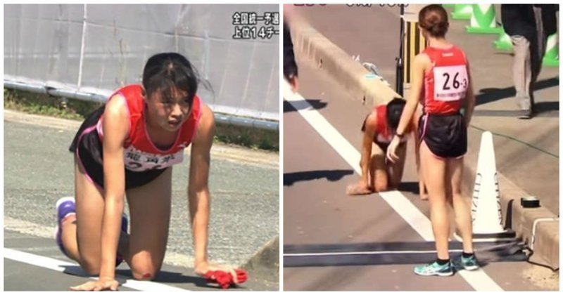 Японская бегунья во время марафона сломала ногу, но не сдалась и доползла до финиша: видео