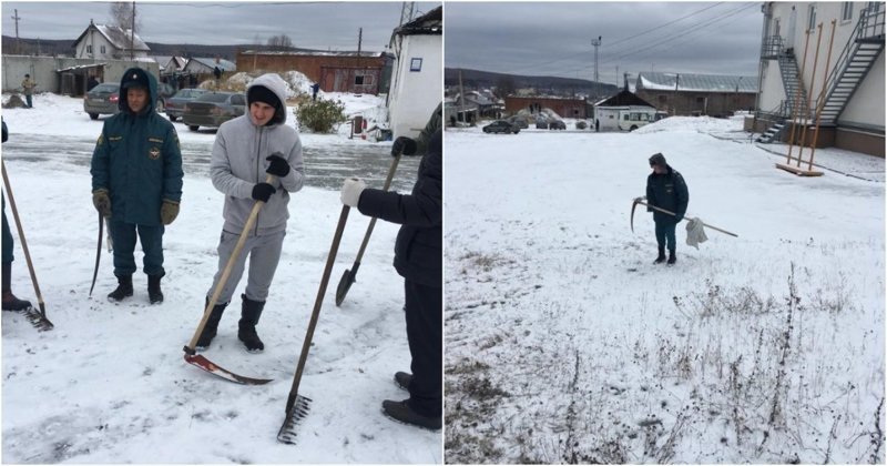 В Екатеринбурге спасателей отправили косить снег: видео