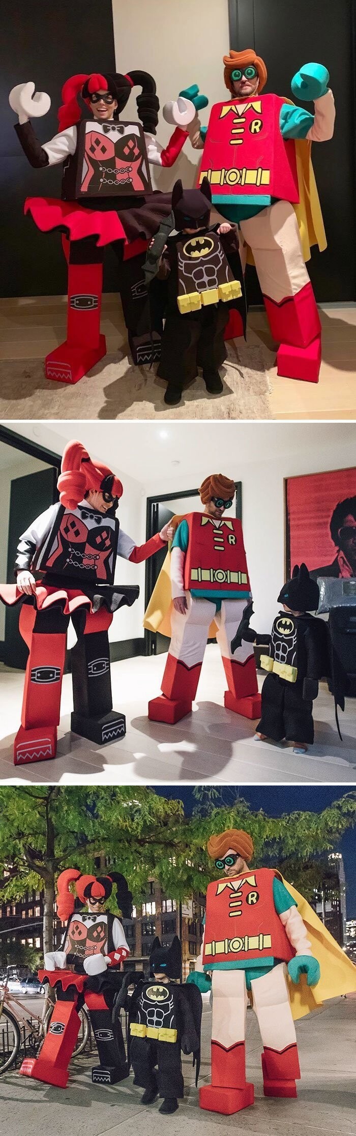 4. Джастин Тимберлейк, Джессика Бил и их сын Силас в образе персонажей из "Лего Бэтмана"