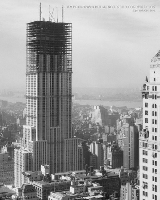 Строительство небоскрёба Empire State building , Нью-Йорк 1930.