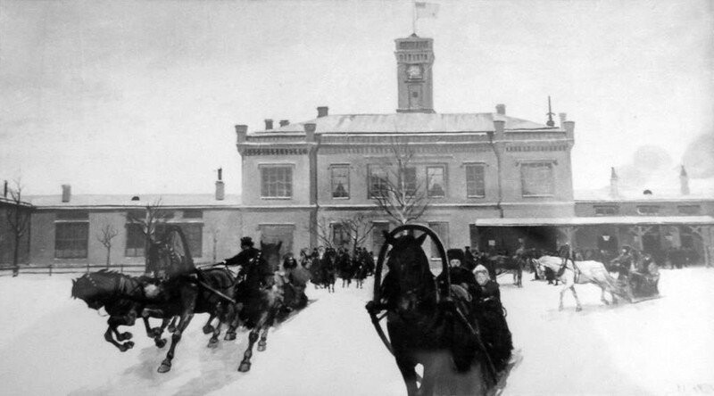 Развозка пассажиров на вокзале в Царском Селе. Конец 19-го века