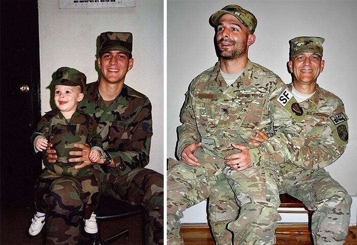 Отец с сыном, фотографии с разницей в 30 лет 