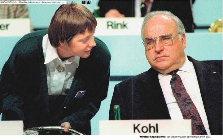 Министр по делам женщин Ангела Меркель и канцлер ФРГ Гельмут Коль. Германия. 1991г.