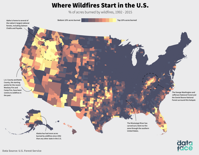 Карта лесных пожаров в США