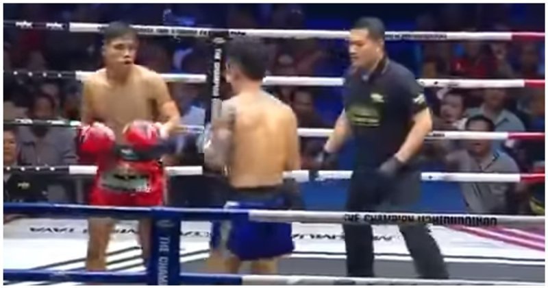Тайский боксёр случайно отправил судью в нокдаун