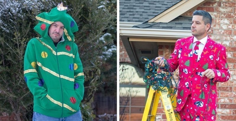 Переодевания к Новому году - это круто! Американец устроил фотосессию в диковатой рождественской одежде 