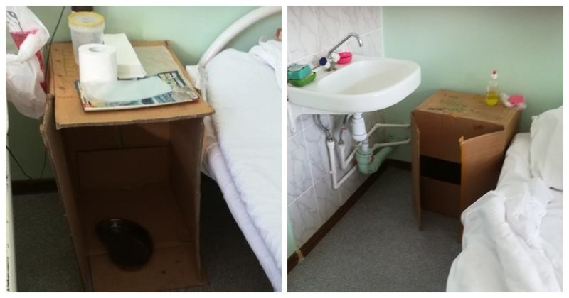 Модернизация в одном фото: в больнице города Волжский появились тумбы из картона
