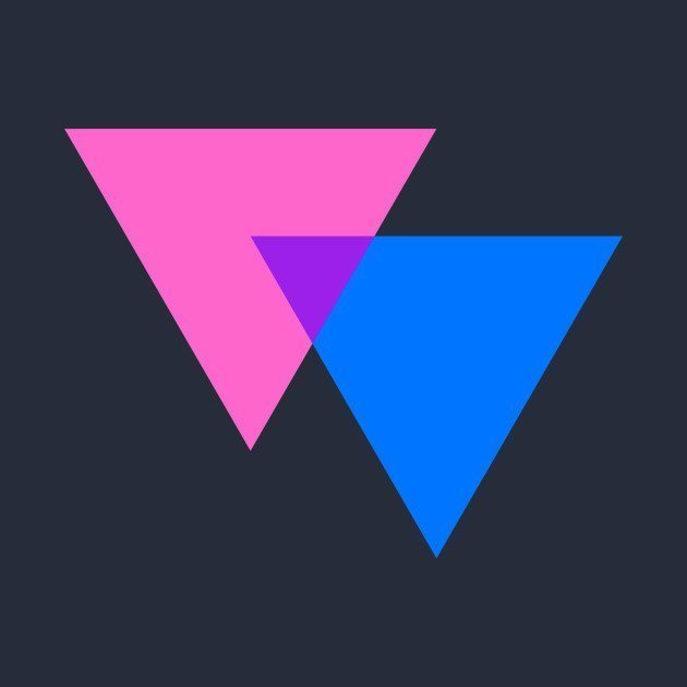 Треугольник бисексуалов - частично наложенные друг на друга розовый и синий треугольники, иногда называемые “биугольники” (“biangles”)