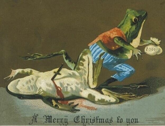 2) На викторианских рождественских открытках изображали лягушек-убийц...