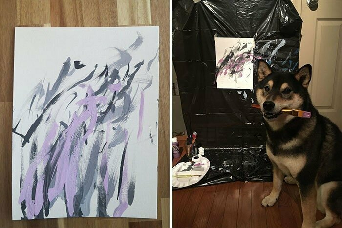 Собака рисует картины, которые пользуются большой популярностью!